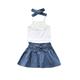 Calsunbaby Summer Baby Girl Lace White Vest Tops Denim Half-Dress Skirt Bow Headband Suit Outfits Set