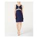 PAPPAGALLO Womens Navy Floral Embroidered Sleeveless Scoop Neck Short Sheath Cocktail Dress Size 6