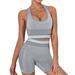 VASLANDA Workout Sets for Women 2 Piece Seamless Ribbed Sport Bra Crop Tank High Waist Running Shorts Yoga Outfits