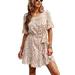 Women's Dresses Summer Bohemian Printed Waist Tie Short-sleeved A-line Party Dress Crew Neck Beach Midi Dress Casual Sundress