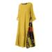 One Opening Women Boho Floral Long Sleeve Retro Baggy Casual Cotton Linen Dress