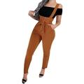Yejaeka Ladies High Waist Bow Belt Jumpsuits Slim Pockets Overall Long Trousers Pant