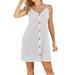 Booyoo Slub Grain Mini Dress Girl Shoulder Strap Sleeveless Dress V Neck Adjustable Dress, White, XXL