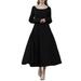 ZANZEA Women Full Sleeve Casual Loose Dress Solid Color Party Maxi Dresses