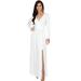 KOH KOH Long Sleeve V-Neck Bridesmaid Wedding Guest Party Winter Fall Formal Evening Tall Sexy Slit Full Floor Length Gown Maxi Dress For Women Ivory White Large US 12-14 NT176