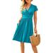 Women's Solid Color Skirt Plus Size Summer Dress Casual Short Sleeve V Neck Short Party Dress with Pockets Elegant Beach Knee-Length Dresses