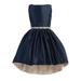 Sweet Kids Girls Navy Blue Shiny Satin Hi-Low Special Occasion Dress