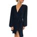 Women's Wrap Lace Up V Neck Long Sleeves Party Cocktail Plain Mini Dress