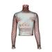 ZIYIXIN Women Stripe Abstract Printed Sexy Long Sleeve Mesh Shirts Pullover
