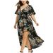 Tailored Fashion Women Short Sleeve Floral Printed Bell Sleeve High Low Maxi Dress