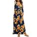 Women's Boho Sundress Casual Maxi Dress Deep V Neck Wrap Pleated Long Sleeve Plain Floral Leopard Printed Swing Dress With Pockets