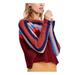 FREE PEOPLE Womens Red Knitted Color Block Long Sleeve Jewel Neck Sweater Size M