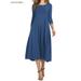 BadPiggies Women's Plus 3/4 Sleeve A-line Midi Long Dress Round Neck Loose Fit Casual Flare Dress (XL, Navy)