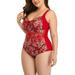 Sexy Dance Ladies Women One Piece Monokinis Plus Size Swimwear Juniors Floral Swimsuit Cute Beachwear Swimming Costumes Lace Up Bathing Suit Push Up Bra Padded Backless Tummy Control