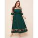 Women's Plus Size Contrast Embroidery Mesh A-line Dress