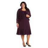 RM Richards Women's Plus Size Sequin Lace Ruffle Mother Of the Bride Dress, 20W, Plum