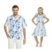 Made in Hawaii Matching Father Daughter Luau Shirt Wrap Dress in White with Blue Floral
