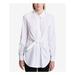 CALVIN KLEIN Womens White Tie Front Long Sleeve Collared Button Up Top Size: XS