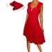 Funfash Plus Size Women Red Holiday Season Christmas Santa Hat A Line Midi Dress