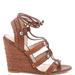 Schutz Jayne Saddle Brown High Wedge Tie Up Woven Wedge Sandal (8.5, Saddle)