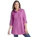 Woman Within Women's Plus Size Button-Front Embroidered Tunic