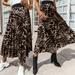 TANGNADE Women Dresses tru tops Women Leopard Print Pleated Skirt Ladies Elasticated High Waist Party Skirt