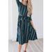 Junior Striped Round Neck Tie Waist Dress