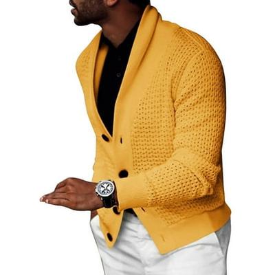 Mens Cardigan Chunky Knitted Jacket Winter Cardigan Double Breasted Autumn Turn-Down Collar Casual Slim Fit Short Coat Pullover Warm 