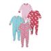 Gerber Baby Girls Snug Fit Footed One-Piece Pajamas, 4-Pack