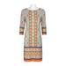 London Times Boat Neck 3/4 Sleeve Multi Print Shift Jersey Dress-AQUA ORANGE