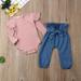 2PCS Newborn Baby Girl Outfit Ruffle Long Sleeve Romper Top + High Waist Pants Trousers Clothes Set