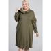 Women's Plus Size Turtle Neck Hidden Pocket Long Sleeve Maxi Dress