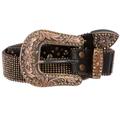 Snap On Western Cowgirl Alligator Rhinestone Strip Leather Belt