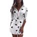 Winnereco Women Heart Printed Half Sleeve Shirt Dress Lapel Neck Dress (White 2XL)