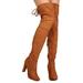 New Women Breckelles Pamela-09 Faux Suede Thigh High Chunky Heel Boot