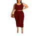 Topcobe Plus Size Dress Sets for Women, Women's 2 Piece Sleeveless Bodycon Midi Dress Suits, Wine Red, XL-5XL