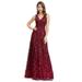 Ever-Pretty Women Embroidered V-neck Long Maxi Night Party Prom Dresses for Women 0910 Burgundy US4