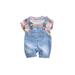 Funcee 2pcs Little Girls Boys Adorable Rainbow Print Tops + Wings Decor Strap Denim Pants Clothing Set