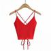 Women's Sexy Vest Fashion V-Neck Bandage Solid Knitted Tank Top Red