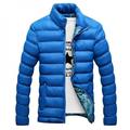 EleaEleanor Men Retro Solid Color Thick Cotton Winter Stand Collar Down Zipper Bomber Jacket Casual Coat