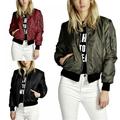 Women Classic Solid Biker Jacket Zip up Bomber Jacket Coat