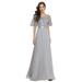 Ever-Pretty Women's Embroidery Maxi Party Dress Chiffon Long Plus Size Evening Dress 00691 Gray US4