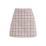 Summer Women's Tweed Mini Skirt, Casual Mid Waist Above Knee Plaid Print A-Line Short Skirt