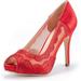 Dream Pairs Women's Peep Toe Wedding Party Glitter High Heels Dress Pump Shoes Divine-01 Red Size 8