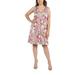 24Seven Comfort Apparel Lauren Brown and Pink Floral Empire Waist Plus Size Dress