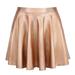 HDE Women's Shiny Liquid Metallic Holographic Pleated Flared Mini Skater Skirt (Rose Gold, Small)