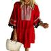 VONDA Women Half Sleeve Embroidered Vintage Dress Casual Baggy Minidress