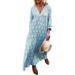 Women Autumn Long Sleeve Floral Long Tunic Shirt Dress Baggy Casual Kaftan Peasant Ethnic Gypsy Loose Sundress Ladies Loose Maxi Tunic Shirt Dress