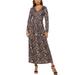 Women's Autumn Long Sleeve Deep V-Neck Floral Leopard Printed Pleated Wrap Waist Solid Color Casual Long Maxi Dress Boho Sundress With Pockets