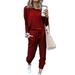 For Love Women's Solid Colour Summer Tops and Pants Gym Set 2 Pieces Sport Outfits Tracksuit Sportwear 00004 Burgundy Small